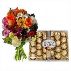 Mixed Flowers Bunch & Ferrero Rocher 24pcs